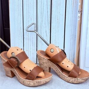 boc Tan Leather Wedge Sandals